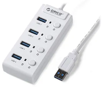 Orico 4 Port USB 3.0 Portable Hub with Power Switch White