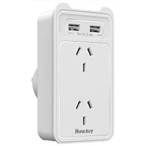 Huntkey 2 Socket Wall Power Station with 2 USB Ports 2.4A
