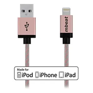 mbeat Lightning Cable with Rose Gold Nylon Braided 2m